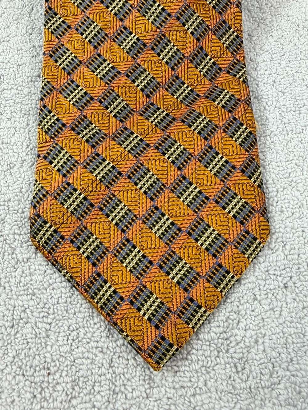 Daniel De Fasson Silk Necktie Geometric Pattern Orange Gold